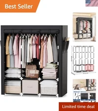 Portable Closet Wardrobe Organizer with Cover Black 50 inch Large Capacity