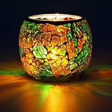 Scented Candle Holder Mosaic Glass Tea Light Holder,Handmade Romantic Glass T...