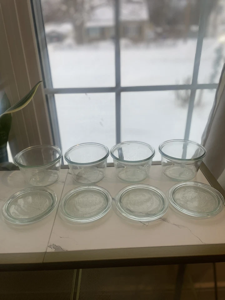 批量 4 件 Weck 罐罐 绿色色调 尺寸 370 L 带盖子 Rundrand 玻璃 100。 — 第 3/4 张图片