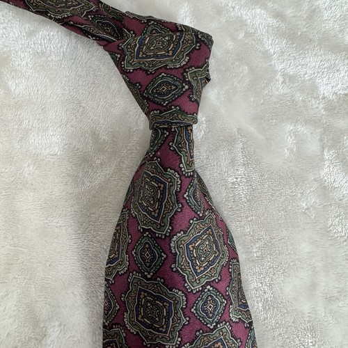 Pierre Balmain Silk Men's Necktie Paris Burgundy w/ Green, Tan, Blue, Beigh Geo. - Picture 5 of 6