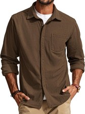 Men's Casual Button Down Shirt Wrinkle Free Untucked Long Sleeve Waffle Knit
