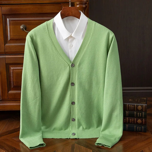 Cardigan maglione uomo marca BROWON business casual classico scollo a V tinta unita - Foto 12 di 34