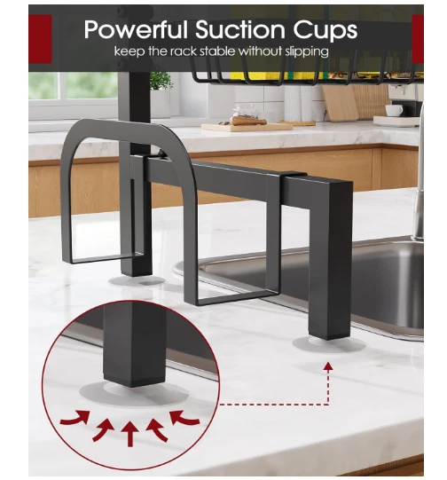 Escurridor ajustable de acero inoxidable de 2 niveles y gran capacidad con soporte Foto 2 de 4