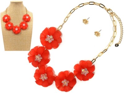 GOLD CORAL FLOWER NECKLACE SET 1102
