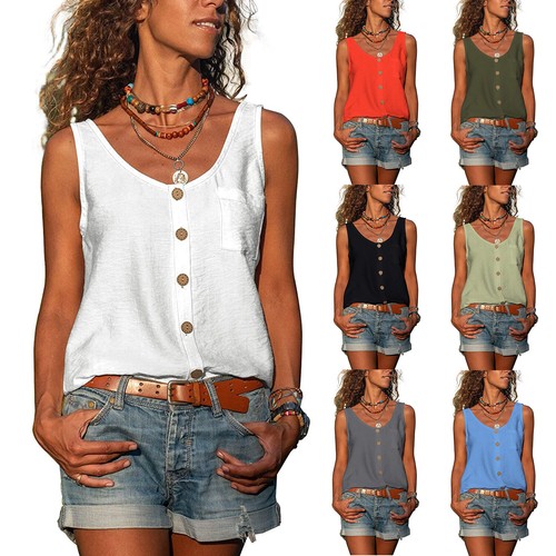 UK Womens Sleeveless Blouse T-Shirt Ladies Summer Tops Cami Vest Plus | eBay