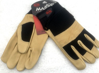 Boss Men's Leather Work Gloves SZ XL Job Master Aqua Armor Water Resistant Tan/