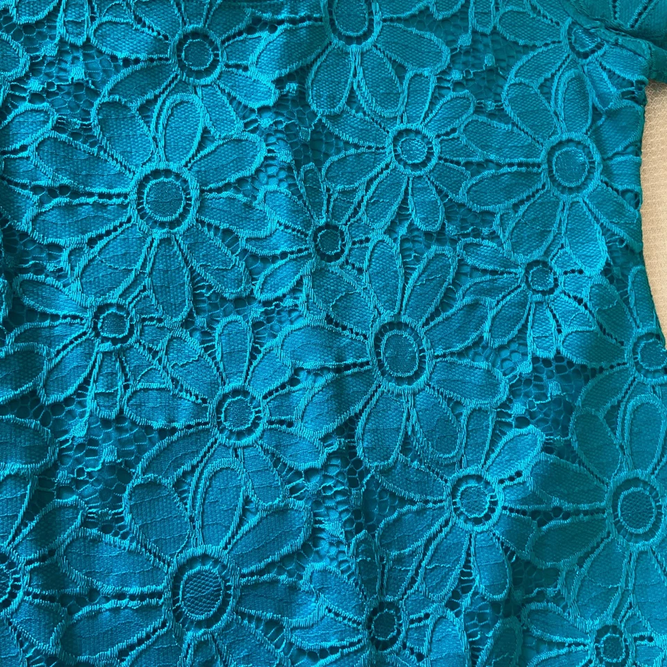 Tiana B Sheath Dress Floral Lace, Short Sleeve, Size Small, Turquoise Coral NEW - Image 2 of 4
