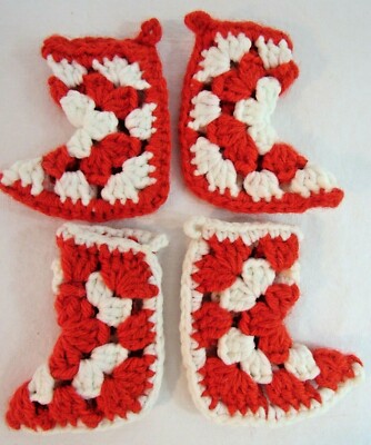 4 VINTAGE MINIATURE HANDMADE GRANNY SQUARE DOLLHOUSE 4'' CHRISTMAS STOCKING