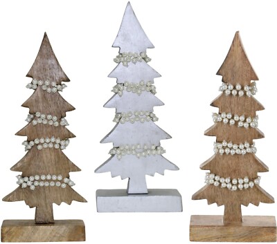 Weihnachten Tischdeko Mittelstück Rustikal Holz Christbaum Ornament Perlen