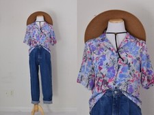Vintage Floral 1980s Button Down Blouse