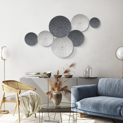 Silver And Grey Wall Decor For Living Room 7pcs Metal Wall Art Hanging Sculpture - Picture 2 of 9