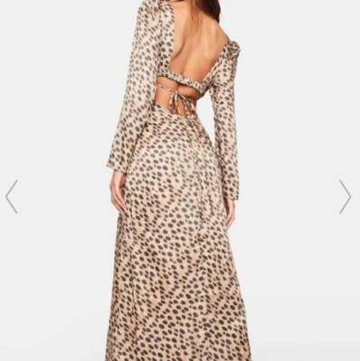 Leopard Cut Out Satin Dress - Leopard / X-LARGE