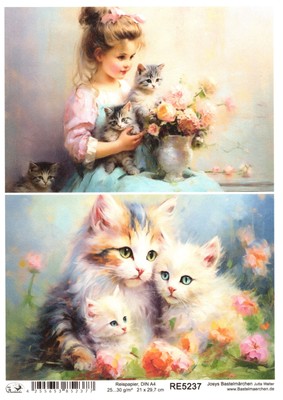 Reispapier A4 Strohseide Decoupage süße Kätzchen Katze Katzenkinder RE5237
