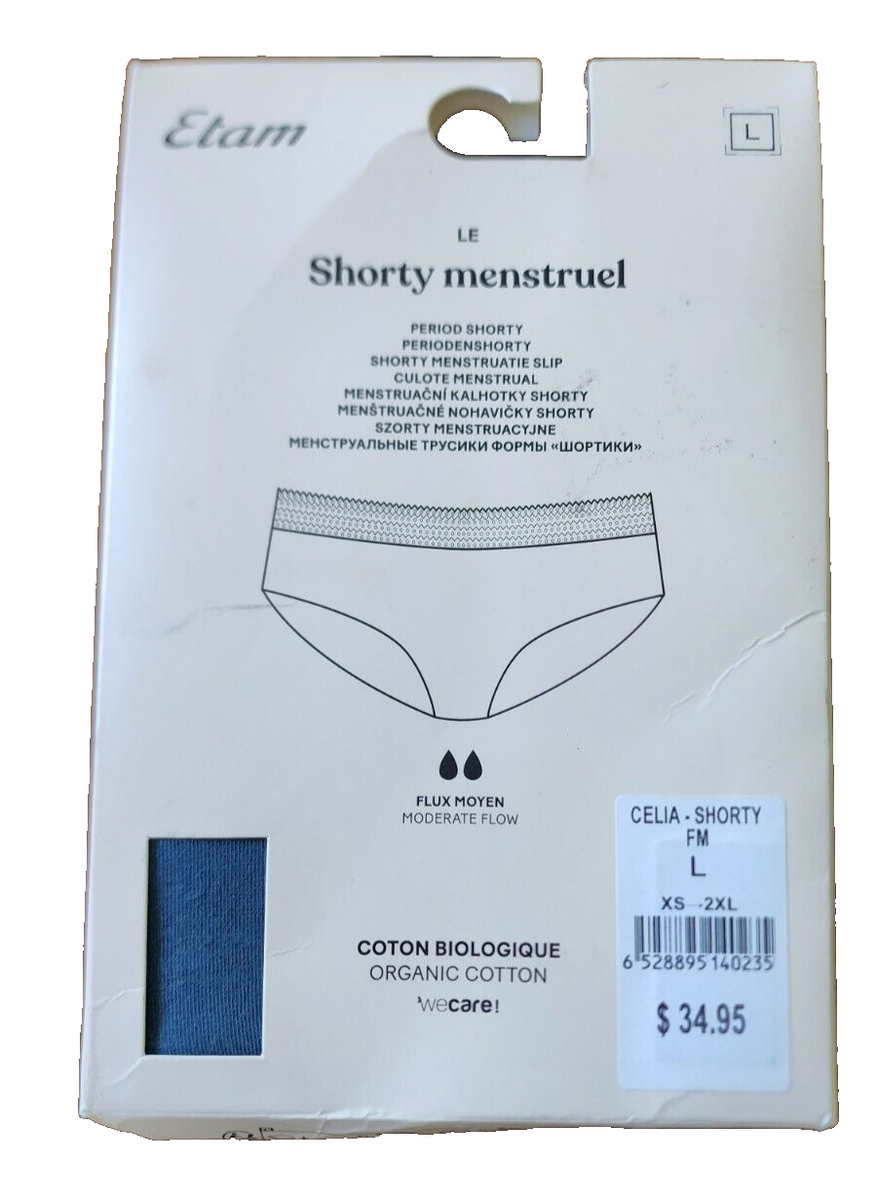 New Etam Celia Organic Cotton Moderate Flow Period Shorty Panty