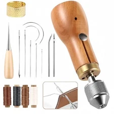 Portable Leather Sewing Awl Kit with Waxed Thread Stitching Repair Stitch Tool