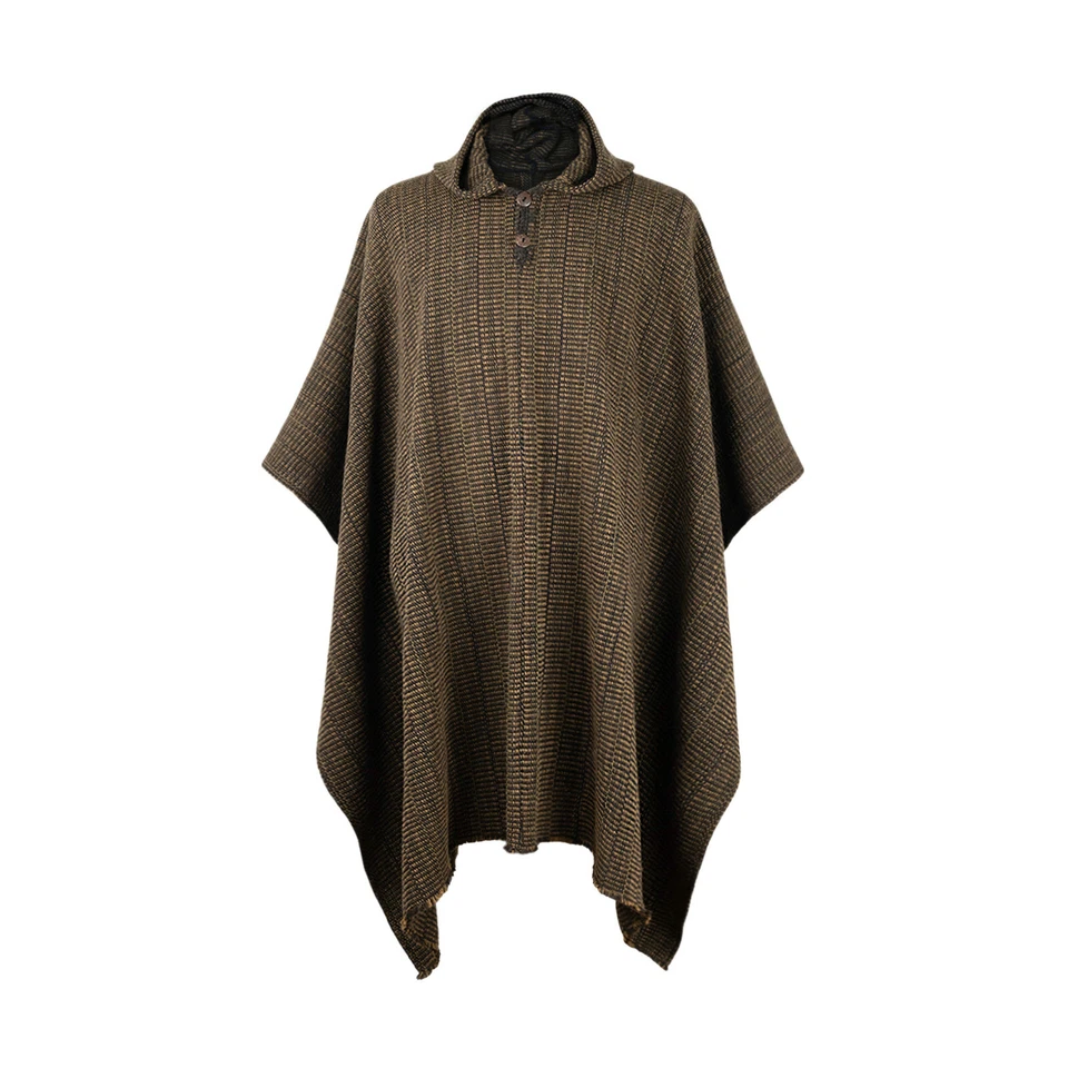 PONCHO CON CAPUCHA DE LANA LAMA PARA HOMBRES MUJERES UNISEX SUÉTER CHAQUETA GRANOS DE CAFÉ Foto 2 de 4