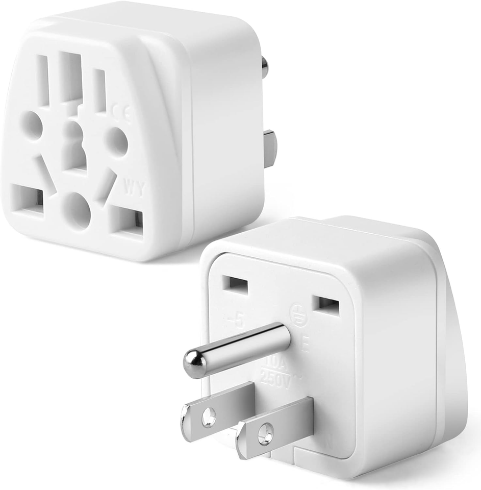 2 Pack US Travel Plug Adapter, Eu,Uk,Au,In,Cn,Jp,Asia,Italy,Brazil to
