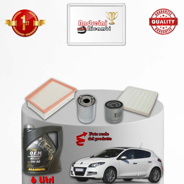 Wartungsset 4 Filter Und ÖL Renault Megane Iii 1.9 Dci 96KW 131PS Ab 2008-image