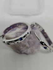 Moon And Stars Silver Cubiczirconium Hoop Earrings