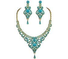 Sexy Vine Austrian Rhinestone Crystal Necklace Earrings Set Bridal N817B Blue