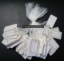 100 Gold foiled jewelry price tags write on label string 1" x 9/16" PT005