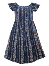 Old Navy 100% Rayon Blue Pink Green Floral Off Shoulder Midi Sheath Maxi Dress M