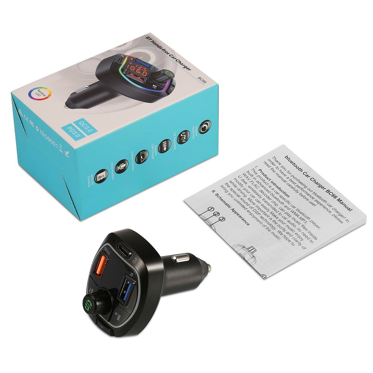 FM Bluetooth Car 3 USB QC/PD3.0 FAST Charger Mp3 Player 6 Color For iphone/apple