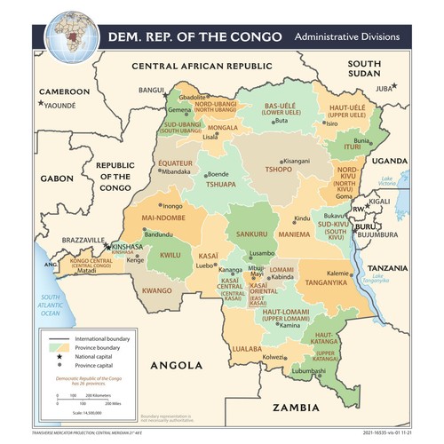 Póster mapa político administrativo de la República Democrática del Congo Kinshasa