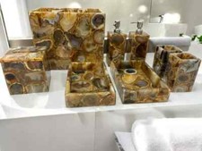 Brown Agate Stone Bathroom Set   7 Piece Handmade Bathroom Accessories