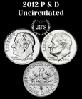 2012 P&D Roosevelt Dime 2 coin Set BRILLIANT UNCIRCULATED *JB's Coins*