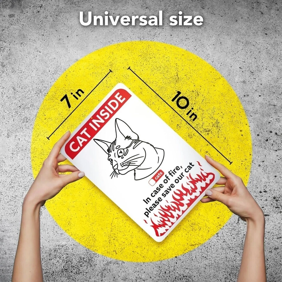 Letrero de aluminio 10x7 Cat Inside, en caso de incendio, por favor salve a nuestro gato, paquete de 2 Foto 3 de 4