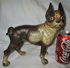 ANTIQUE HUBLEY TOY CO. USA CAST IRON LG. BOSTON TERRIER HOME DOG DOOR DOORSTOP