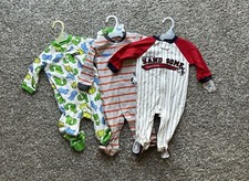 Carters Lot Of 3 Footed Long Sleeved Bodysuits Sz 3-6 Monte NWT