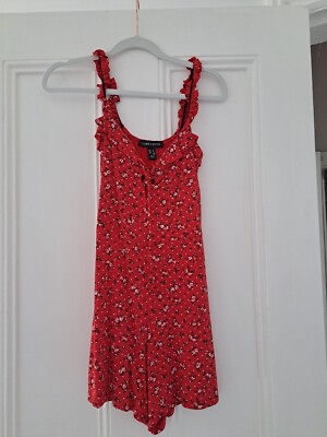 Ladies New Look Cameo Rose Floral Ditsy Red White Summer Playsuit  UK