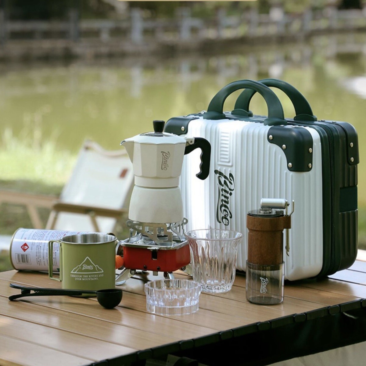 Portable Outdoor Coffee Brewing Set 8Piece Hand Coffee Kit Portable Outdoor Coffee Brewing Set 8Piece Hand Coffee Kit
