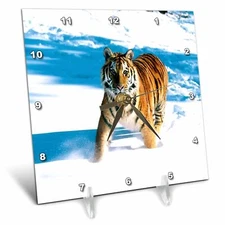 3dRose dc_55171_1 A Siberian Tiger Desk Clock, 6 by 6-Inch 6x6 Desk Clock