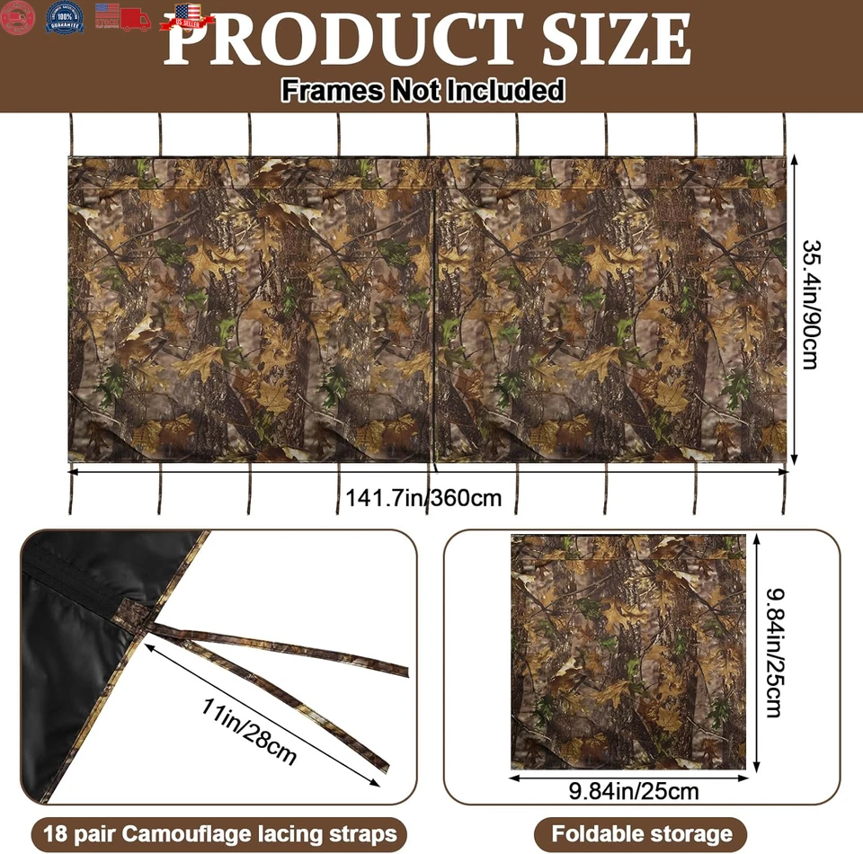 142"X35.5" Hunting Blinds, Deer Hunting Tree Stand Blind Cover, Universal Camo T - Image 3 of 4