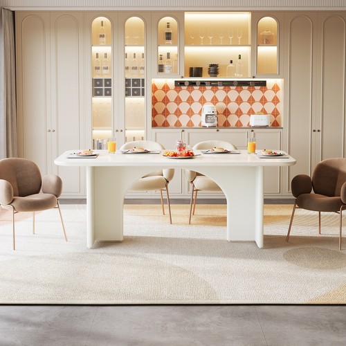 Modern Dining Table with Arch Design Legs for 4-6 People,Glossy White - Picture 8 of 9