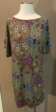 Blu Sage USA S Black Boho Paisley Office Core Dress W Short Split Sleeves