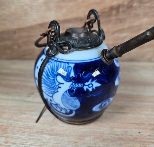 Antique Lao/Chinese Asian Water Pipe, Ceramic, Brass Stem – Rare Collectible - Picture 11 of 21