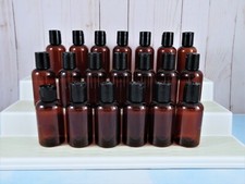 Amber 2oz Boston Round Plastic Bottles PETE w Disc Top Dispensing Cap Lot Of 20