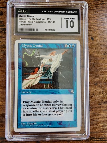 MTG ⭐Mystic Denial⭐ Portal Three Kingdoms ⭐Graded CGC 10.0 GEM MINT⭐ 1999 Magic - Picture 1 of 6