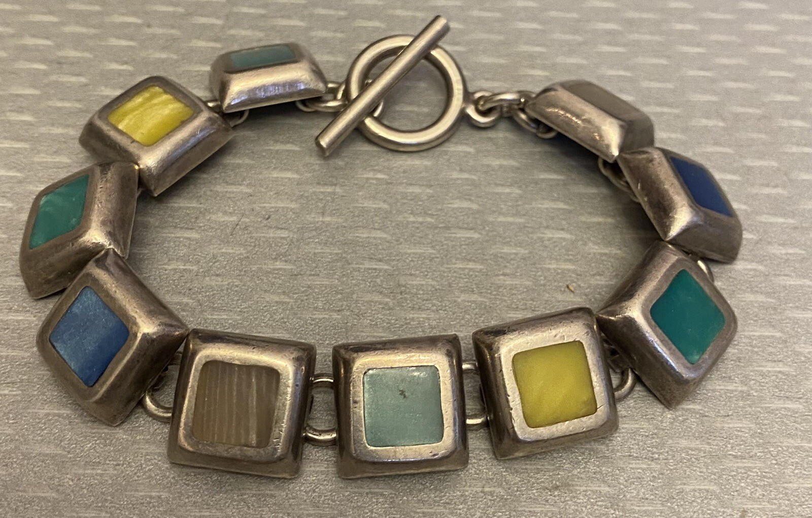 Vintage Sterling Silver Chunky Toggle Bracelet Mu… - image 1