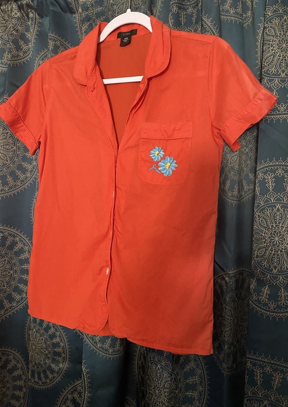 J. Crew Super Cute Orange S/S  Button Up XXS. Good Pre-loved Condition.