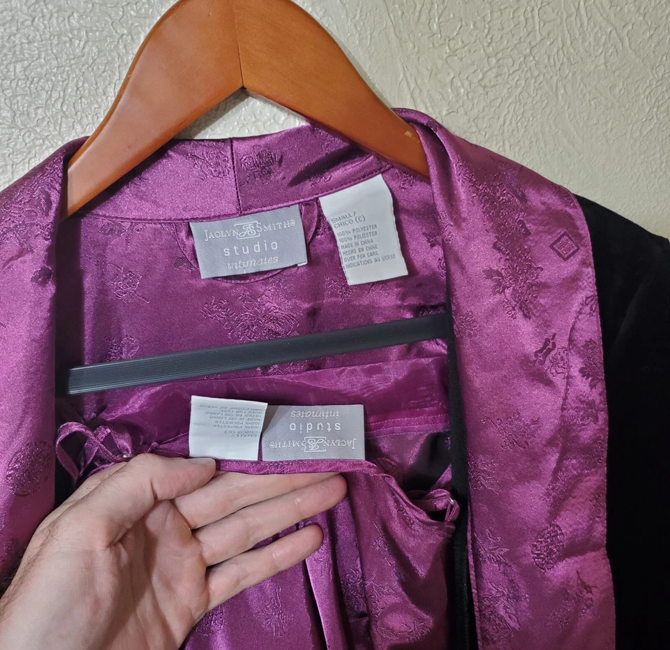 Jaclyn Smith Studio Púrpura Negro Camisón Bata Kimono Sin Cinturón Talla S Pequeño Foto 4 de 4
