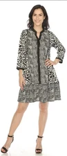 White Mark Women's Plus Size Dress 2XL Leopard Print Shift ivory/black