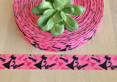 7/8'' (1 YD) Black Cat Grosgrain Ribbon Meow Feline Pink Kitty Cat