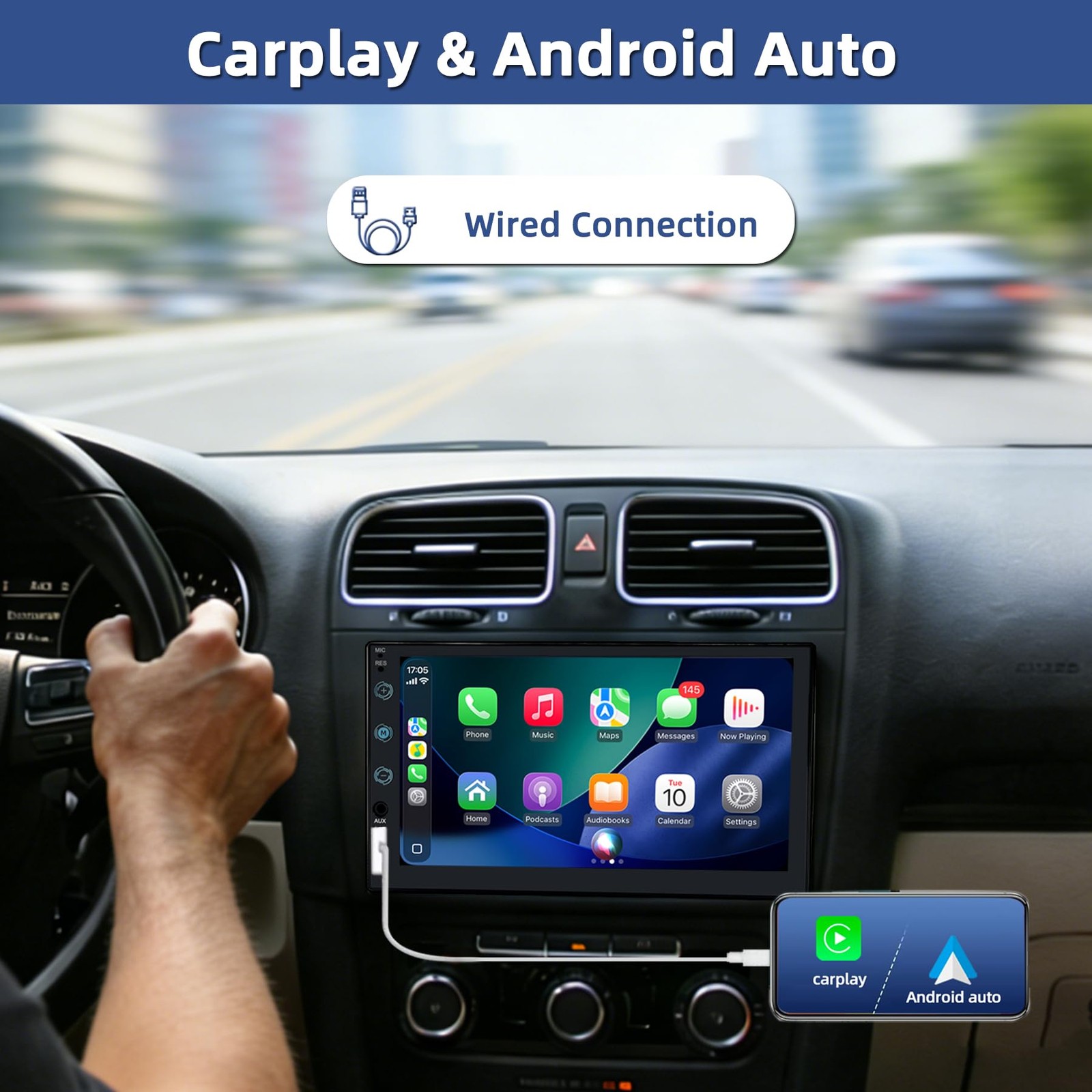 AUTORADIO 2 DIN 7 POLLICI CON CARPLAY ANDROID AUTO SCHERMO TATTILE MULTIMEDIA - Miniatura 9
