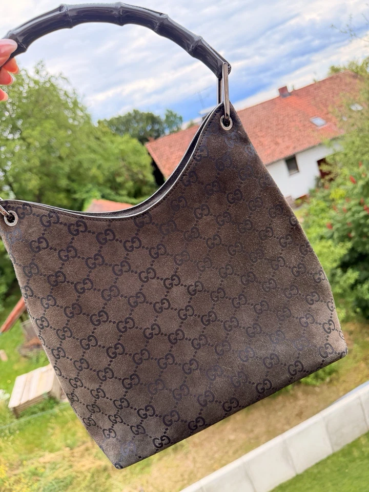 Gucci GG Damen Hobo Tasche Grau Wildleder/Canvas Schwarz RV Mittel - Bild 1 von 4