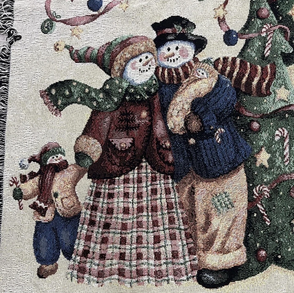 Manta de Navidad Vicky Howard tapiz tejido muñeco de nieve pájaros árboles Foto 3 de 4